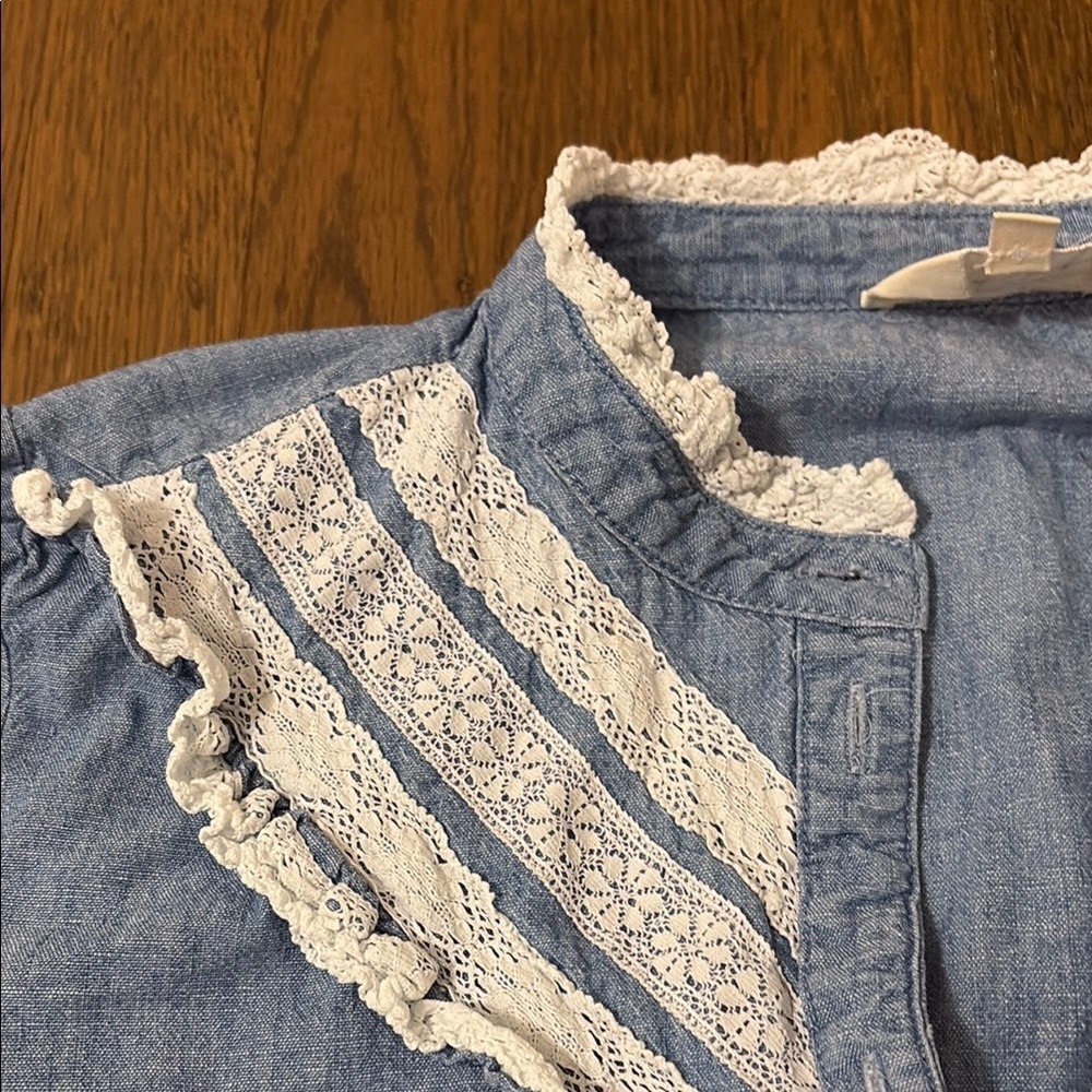 Sezane Laure Shirt Chambray Ruffle Top size 34 - Picture 4 of 5